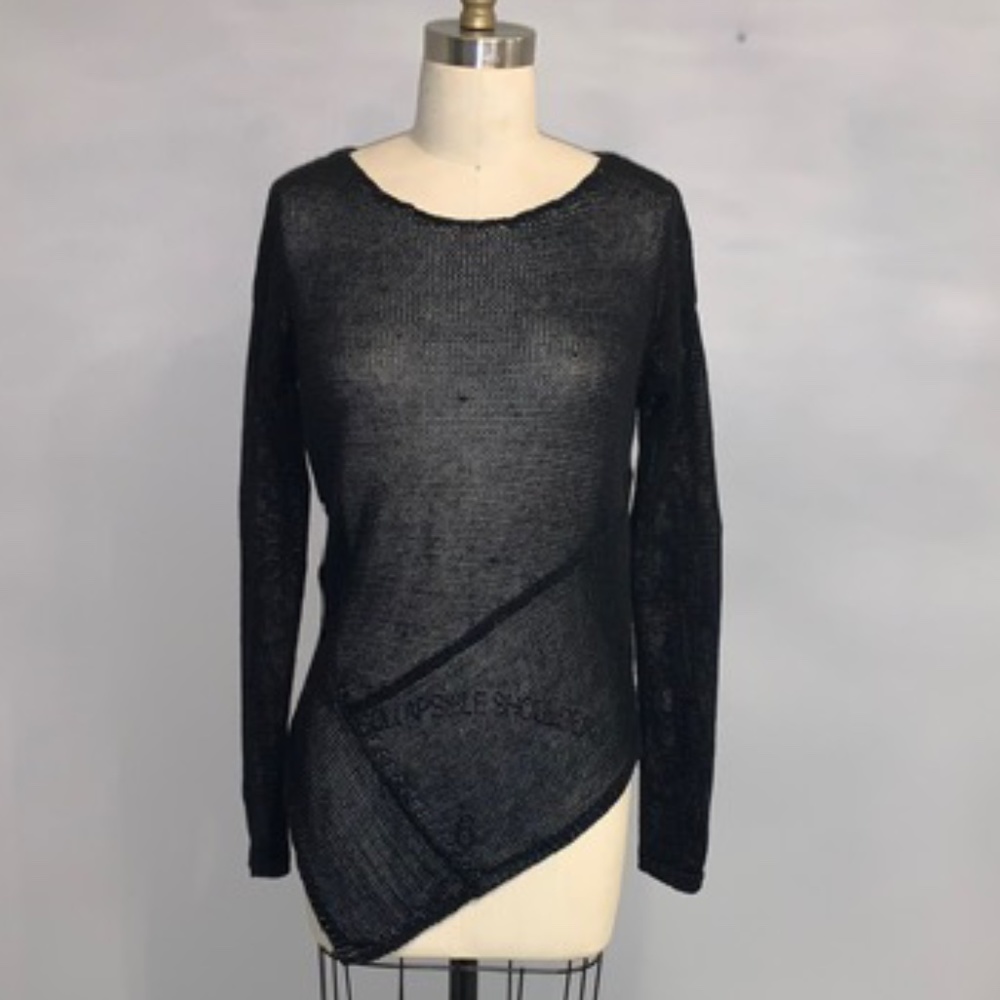 Etcetera Asymmetrical Black Mesh LS Sweater.